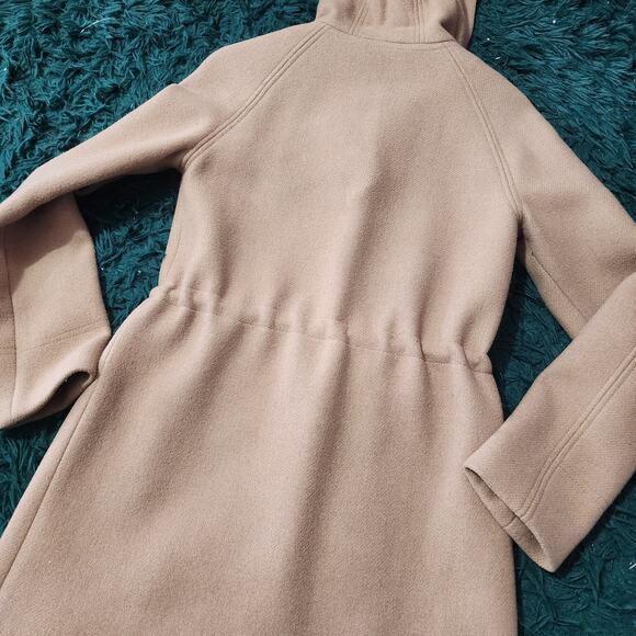 J.Crew Wool Blend Hooded Coat Sz 2 – Camel Zip/Button Jacket, Warm & Stylish - Picture 7 of 8